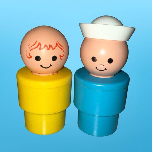 Vintage Fisher Price BIG Little People Sailor Red Wavey Hair Yellow Shirt Boy FP - Picture 2 of 8